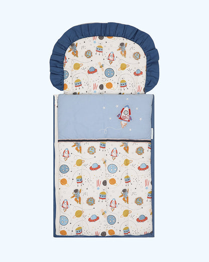 Abracadabra Quilted Baby Carrier Nest Cum Sleeping Bag-Rocketman-Peach-For Infants