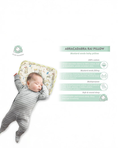 Abracadabra Rai Pillow-Bunny Garden-Baby Mustard Pillow-Beige-For Infants