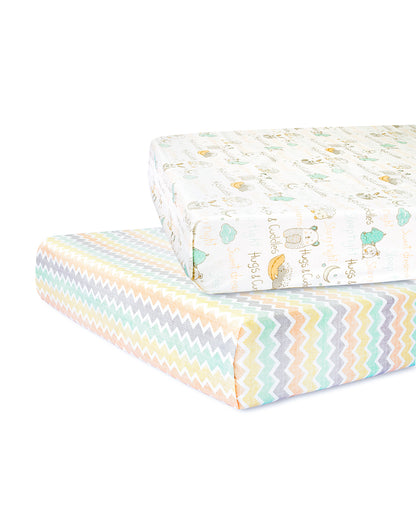 Abracadabra Flat Bedsheet-Sleepy Friends-100% Natural Premium Cotton-Off White-Pack of 2-For Infants