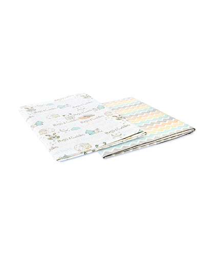 Abracadabra Flat Bedsheet-Sleepy Friends-100% Natural Premium Cotton-Off White-Pack of 2-For Infants