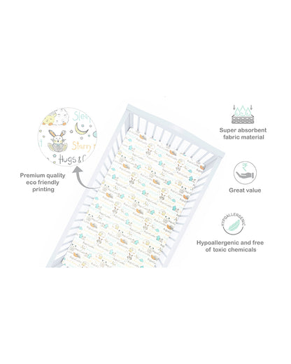 Abracadabra Flat Bedsheet-Sleepy Friends-100% Natural Premium Cotton-Off White-Pack of 2-For Infants