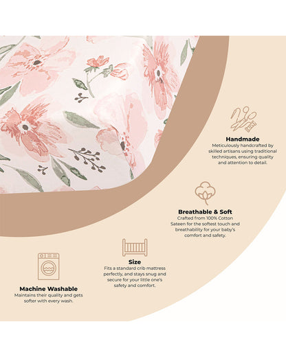 Crane Baby Parker Floral Fitted Cot Bedsheet-100% Muslin Cotton-For Infants