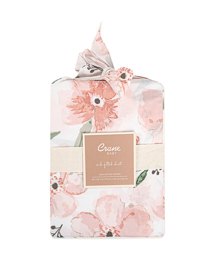 Crane Baby Parker Floral Fitted Cot Bedsheet-100% Muslin Cotton-For Infants