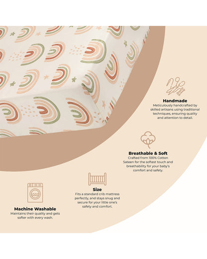 Crane Baby Rainbow Fitted Cot Bedsheet-100% Muslin Cotton-For Infants