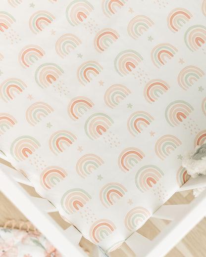 Crane Baby Rainbow Fitted Cot Bedsheet-100% Muslin Cotton-For Infants