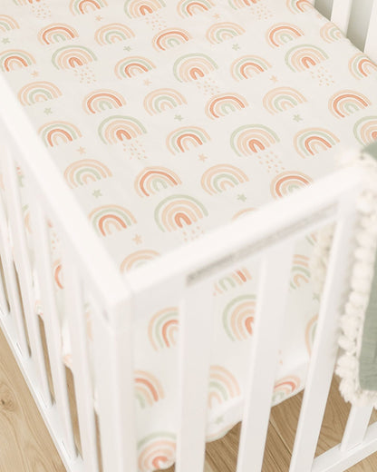Crane Baby Rainbow Fitted Cot Bedsheet-100% Muslin Cotton-For Infants
