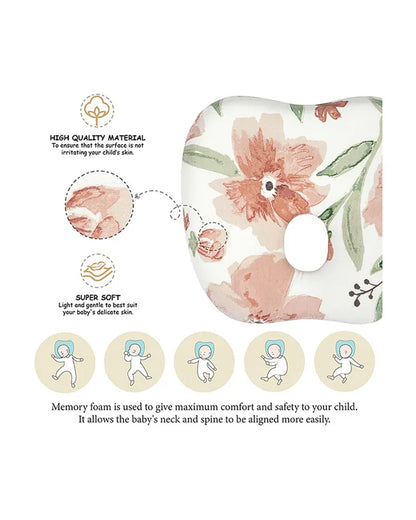 Crane Baby Memory Foam Pillow-Prevents Flat Head Syndrome-Eases Neck Tension of Baby-Parker Floral-For Infants