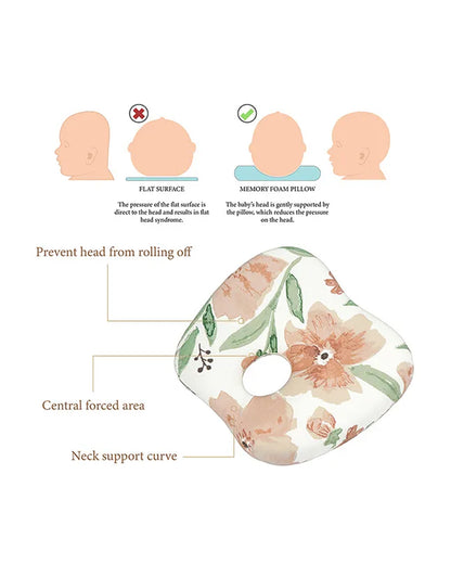 Crane Baby Memory Foam Pillow-Prevents Flat Head Syndrome-Eases Neck Tension of Baby-Parker Floral-For Infants