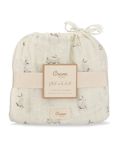 Crane Baby Bunny Fitted Cot Bedsheet-100% Muslin Cotton-For Infants