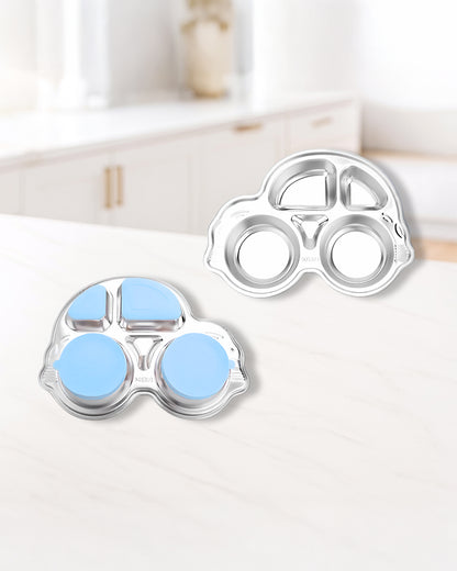 Theoni Stainless Steel Car Shape Suction Plate-BPA-Free & Dishwasher Safe-Blue-For Feeding