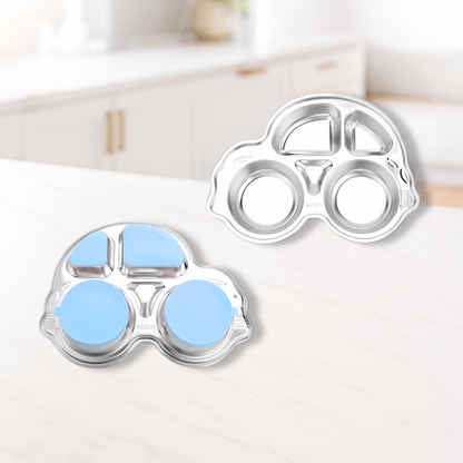 Theoni Stainless Steel Car Shape Suction Plate-BPA-Free & Dishwasher Safe-Blue-For Feeding