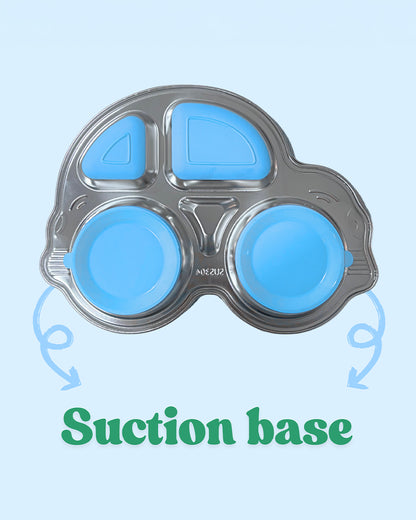 Theoni Stainless Steel Car Shape Suction Plate-BPA-Free & Dishwasher Safe-Blue-For Feeding