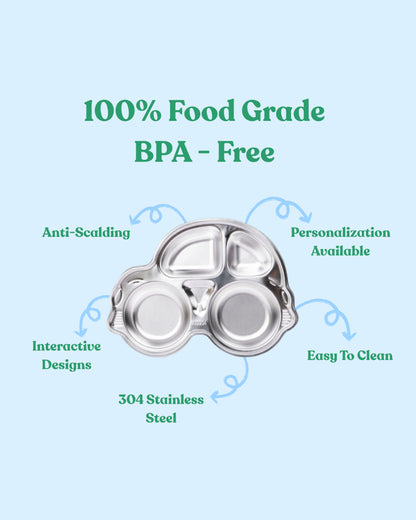 Theoni Stainless Steel Car Shape Suction Plate-BPA-Free & Dishwasher Safe-Blue-For Feeding