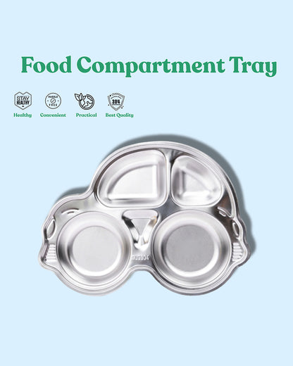 Theoni Stainless Steel Car Shape Suction Plate-BPA-Free & Dishwasher Safe-Blue-For Feeding