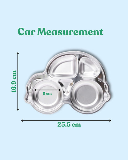 Theoni Stainless Steel Car Shape Suction Plate-BPA-Free & Dishwasher Safe-Blue-For Feeding