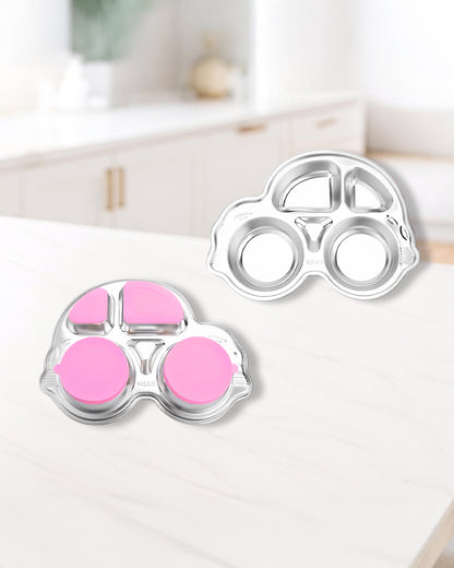 Theoni Stainless Steel Car Shape Suction Plate-BPA-Free & Dishwasher Safe-Pink-For Feeding