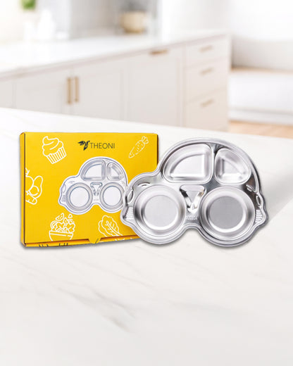Theoni Stainless Steel Car Shape Suction Plate-BPA-Free & Dishwasher Safe-Pink-For Feeding