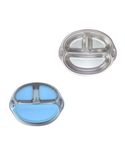 Theoni Stainless Steel Suction Plate-3 Compartments-BPA-Free & Dishwasher Safe-Blue-For Feeding