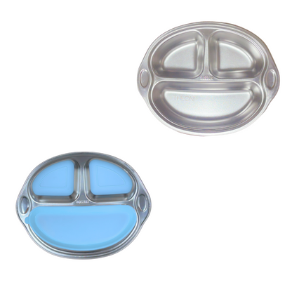Theoni Stainless Steel Suction Plate-3 Compartments-BPA-Free & Dishwasher Safe-Blue-For Feeding