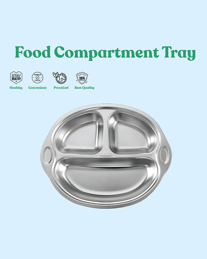 Theoni Stainless Steel Suction Plate-3 Compartments-BPA-Free & Dishwasher Safe-Blue-For Feeding