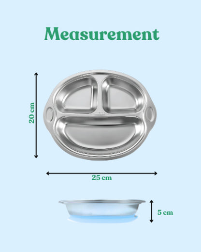 Theoni Stainless Steel Suction Plate-3 Compartments-BPA-Free & Dishwasher Safe-Blue-For Feeding