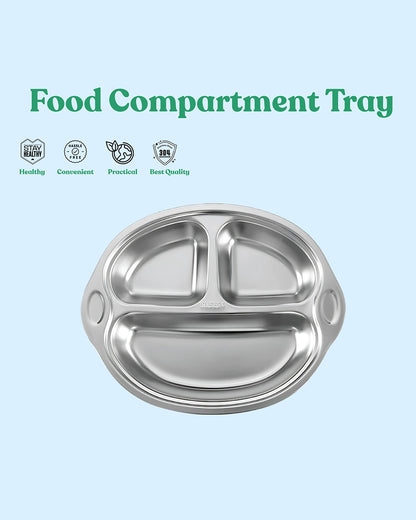 Theoni Stainless Steel Suction Plate-3 Compartments-BPA-Free & Dishwasher Safe-Pink-For Feeding