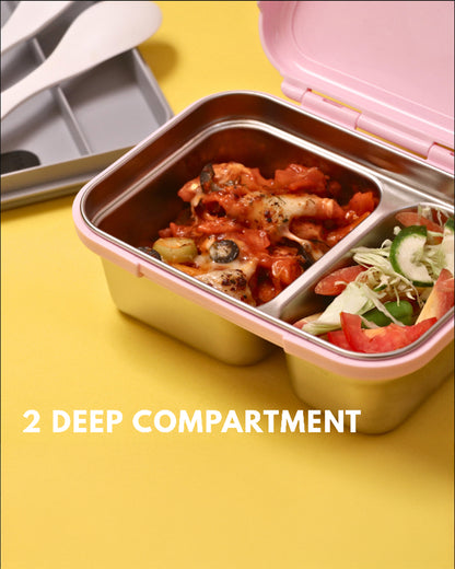 Theoni Duo Steel Lunch Box-2 Compartment-Microwave safe-Sterio Green