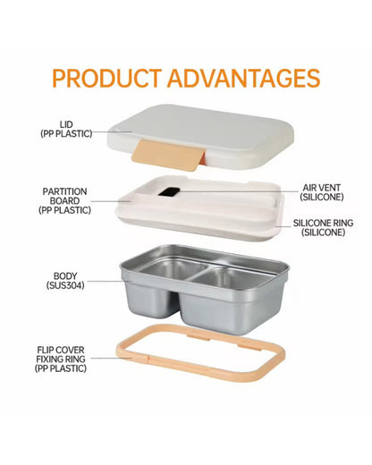 Theoni Duo Steel Lunch Box-2 Compartment-Microwave safe-Pixi Pink