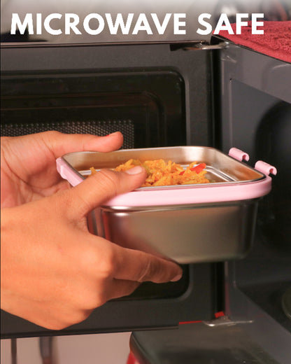 Theoni Duo Steel Lunch Box-2 Compartment-Microwave safe-Pixi Pink
