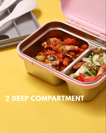 Theoni Duo Steel Lunch Box-2 Compartment-Microwave safe-Pixi Pink