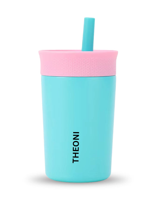 Theoni Star Kids Stainless Steel Insulated Tumbler With Cleaning Brush-Leakproof & BPA Free-Turquoise-355ml