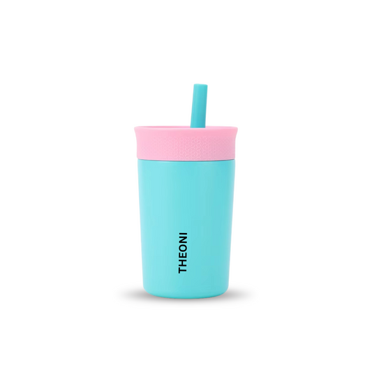 Theoni Star Kids Stainless Steel Insulated Tumbler With Cleaning Brush-Leakproof & BPA Free-Turquoise-355ml