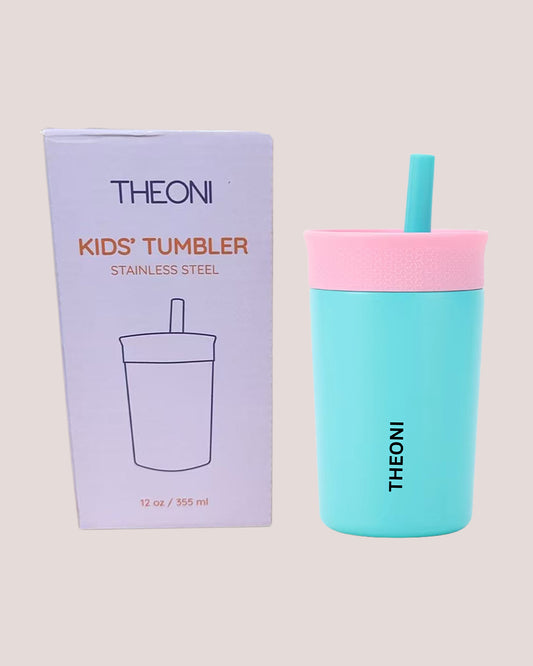 Theoni Star Kids Stainless Steel Insulated Tumbler With Cleaning Brush-Leakproof & BPA Free-Turquoise-355ml