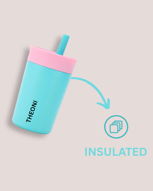 Theoni Star Kids Stainless Steel Insulated Tumbler With Cleaning Brush-Leakproof & BPA Free-Turquoise-355ml