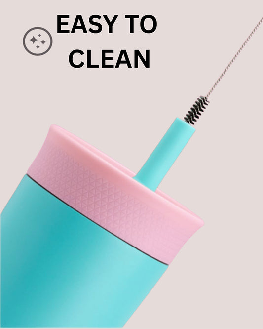 Theoni Star Kids Stainless Steel Insulated Tumbler With Cleaning Brush-Leakproof & BPA Free-Turquoise-355ml
