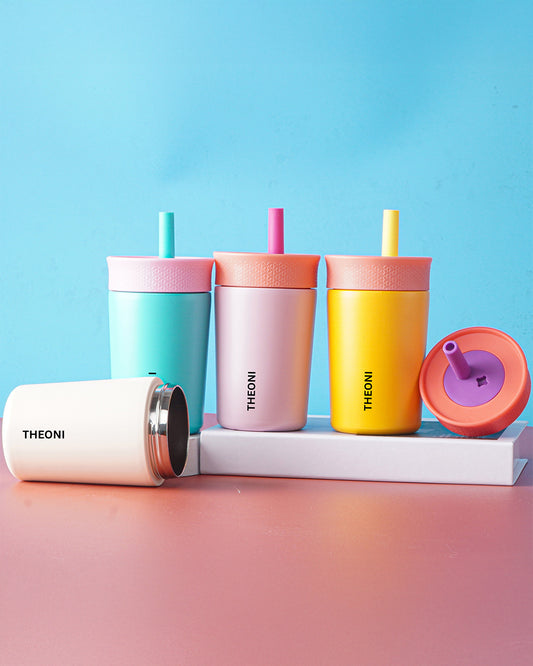 Theoni Star Kids Stainless Steel Insulated Tumbler With Cleaning Brush-Leakproof & BPA Free-Turquoise-355ml