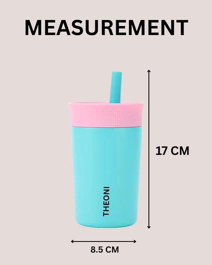 Theoni Star Kids Stainless Steel Insulated Tumbler With Cleaning Brush-Leakproof & BPA Free-Turquoise-355ml