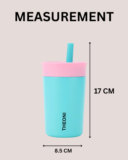 Theoni Star Kids Stainless Steel Insulated Tumbler With Cleaning Brush-Leakproof & BPA Free-Turquoise-355ml
