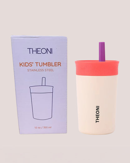 Theoni Star Kids Stainless Steel Insulated Tumbler With Cleaning Brush-Leakproof & BPA Free-Beige-355ml