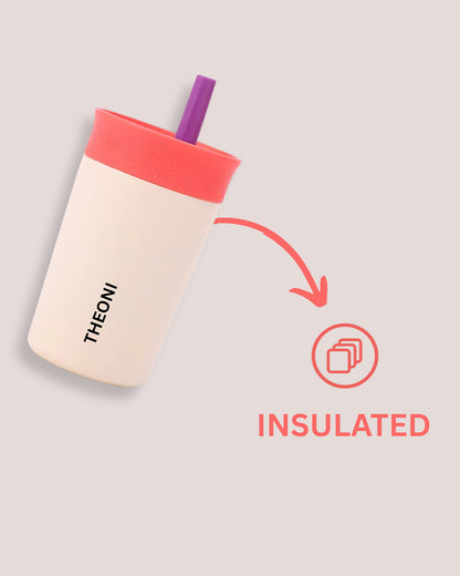 Theoni Star Kids Stainless Steel Insulated Tumbler With Cleaning Brush-Leakproof & BPA Free-Beige-355ml