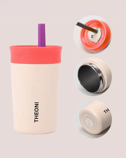 Theoni Star Kids Stainless Steel Insulated Tumbler With Cleaning Brush-Leakproof & BPA Free-Beige-355ml