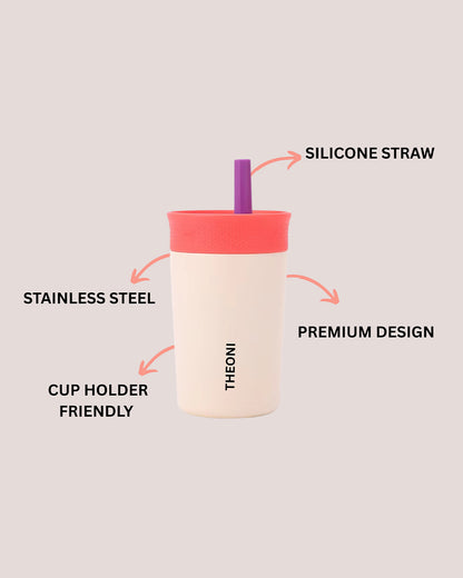 Theoni Star Kids Stainless Steel Insulated Tumbler With Cleaning Brush-Leakproof & BPA Free-Beige-355ml