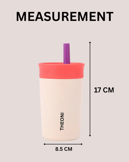 Theoni Star Kids Stainless Steel Insulated Tumbler With Cleaning Brush-Leakproof & BPA Free-Beige-355ml