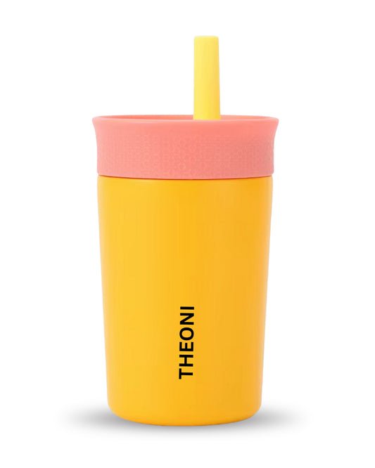 Theoni Star Kids Stainless Steel Insulated Tumbler With Cleaning Brush-Leakproof & BPA Free-Yellow-355ml