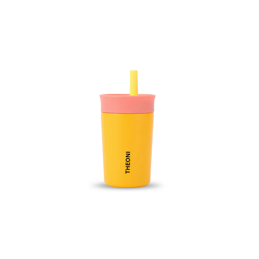 Theoni Star Kids Stainless Steel Insulated Tumbler With Cleaning Brush-Leakproof & BPA Free-Yellow-355ml