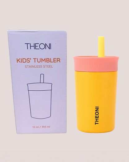 Theoni Star Kids Stainless Steel Insulated Tumbler With Cleaning Brush-Leakproof & BPA Free-Yellow-355ml