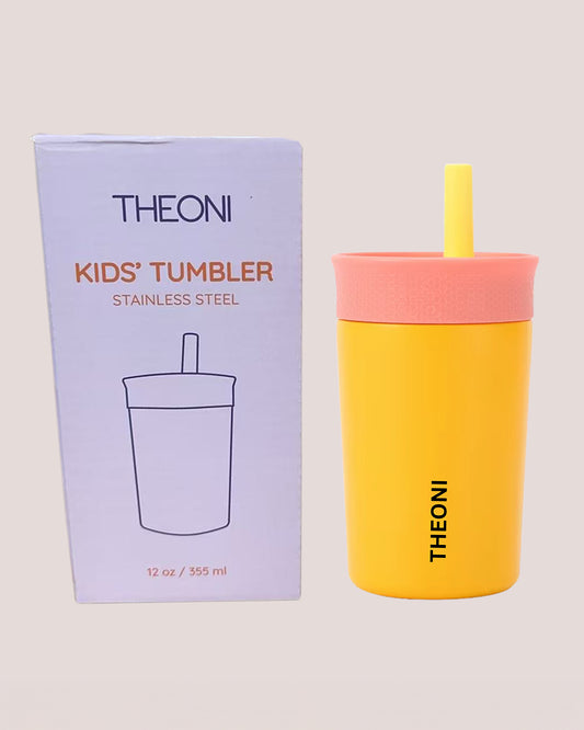 Theoni Star Kids Stainless Steel Insulated Tumbler With Cleaning Brush-Leakproof & BPA Free-Yellow-355ml