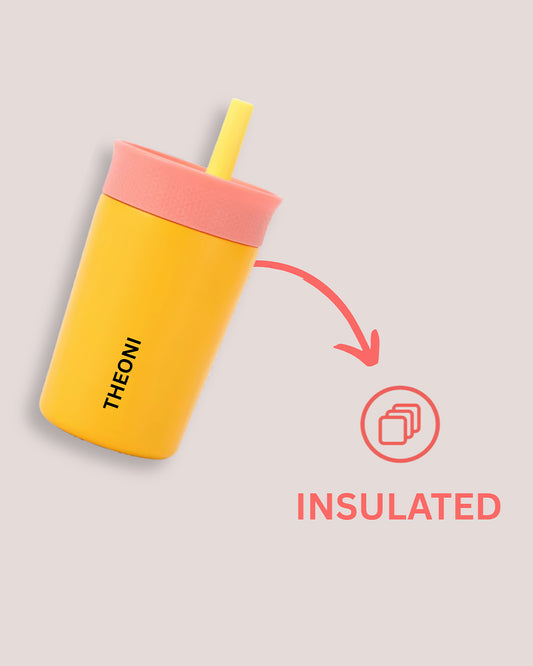 Theoni Star Kids Stainless Steel Insulated Tumbler With Cleaning Brush-Leakproof & BPA Free-Yellow-355ml