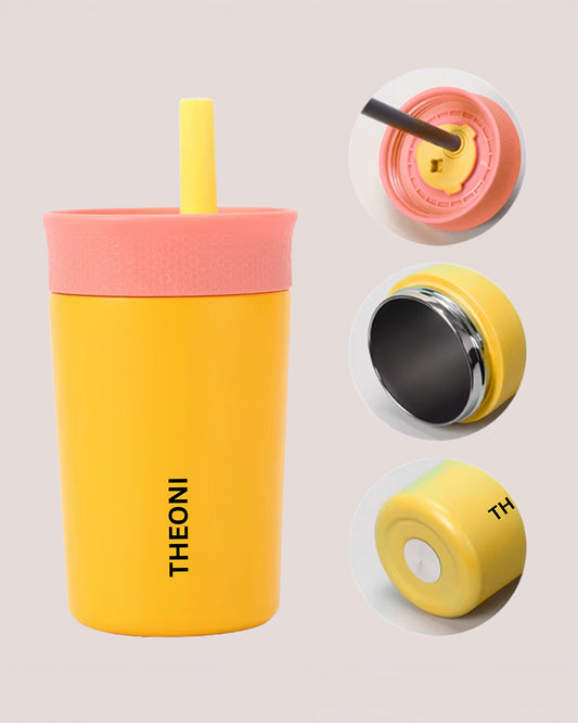 Theoni Star Kids Stainless Steel Insulated Tumbler With Cleaning Brush-Leakproof & BPA Free-Yellow-355ml