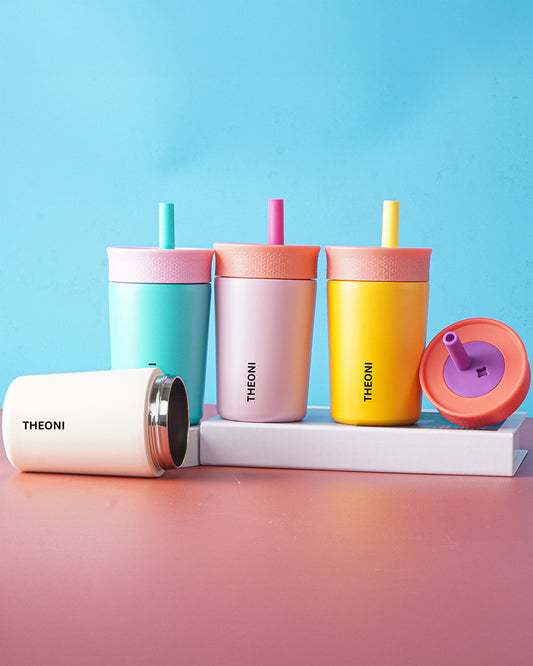 Theoni Star Kids Stainless Steel Insulated Tumbler With Cleaning Brush-Leakproof & BPA Free-Yellow-355ml